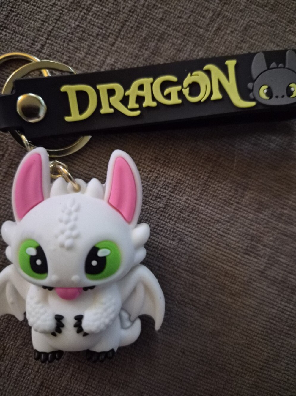 DreamWorks White Bunny Keychain with Pink Ears & Green Eyes